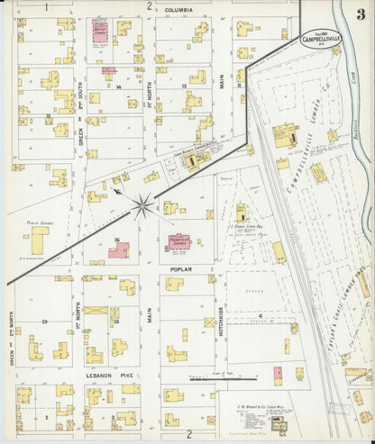 Sanborn Fire Insurance Map from Campbellsville, Taylor County, Kentucky (1901), Sheet #0003 - Complete Map Set gallery image, historic Sanborn map, vintage wall art, Kentucky Kentucky