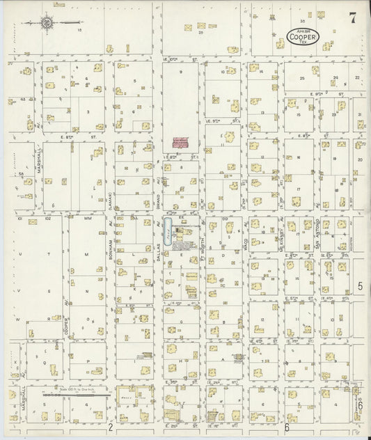 Sanborn Fire Insurance Map from Cooper, Delta County, Texas (1914), Sheet #0007 - Historic Sanborn Fire Insurance Map Print, vintage old map wall art, antique decor, genealogy gift, Texas Texas map