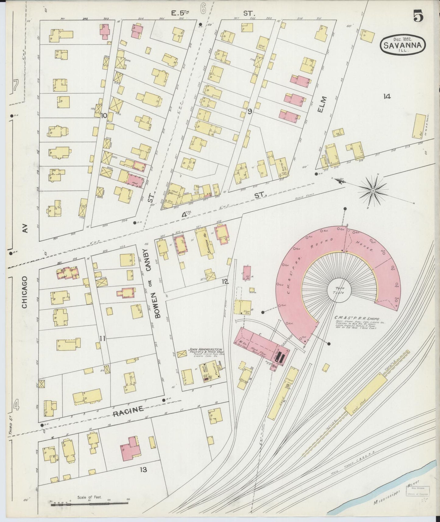 Sanborn Fire Insurance Map from Savanna, Carroll County, Illinois (1892), Sheet #0005 - Complete Map Set gallery image, historic Sanborn map, vintage wall art, Illinois Illinois