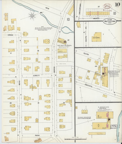 Sanborn Fire Insurance Map from Watertown, Middlesex County, Massachusetts (1899), Sheet #0010 - Historic Sanborn Fire Insurance Map Print, vintage old map wall art, antique decor, genealogy gift, Massachusetts Massachusetts map