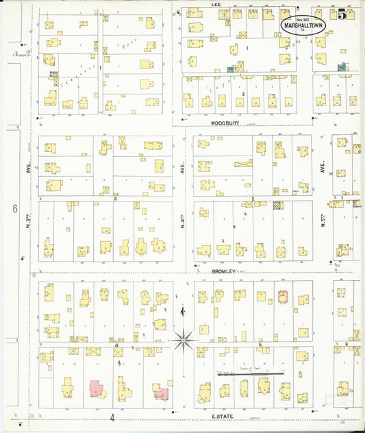 Sanborn Fire Insurance Map from Marshalltown, Marshall County, Iowa (1901), Sheet #0005 - Historic Sanborn Fire Insurance Map Print, vintage old map wall art