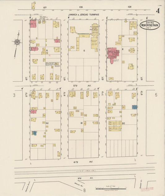 Sanborn Fire Insurance Map from New Hyde Park, Nassau County, New York (1922), Sheet #0004 - Historic Sanborn Fire Insurance Map Print, vintage old map wall art, antique decor, genealogy gift, New York New York map