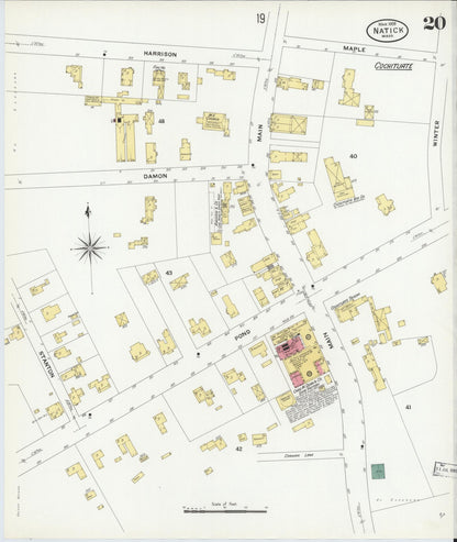 Sanborn Fire Insurance Map from Natick, Middlesex County, Massachusetts (1909), Sheet #0020 - Historic Sanborn Fire Insurance Map Print, vintage old map wall art, antique decor, genealogy gift, Massachusetts Massachusetts map