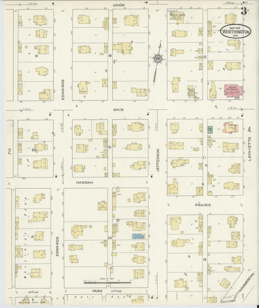 Sanborn Fire Insurance Map from Worthington, Greene County, Indiana (1913), Sheet #0003 - Historic Sanborn Fire Insurance Map Print, vintage old map wall art, antique decor, genealogy gift, Indiana Indiana map
