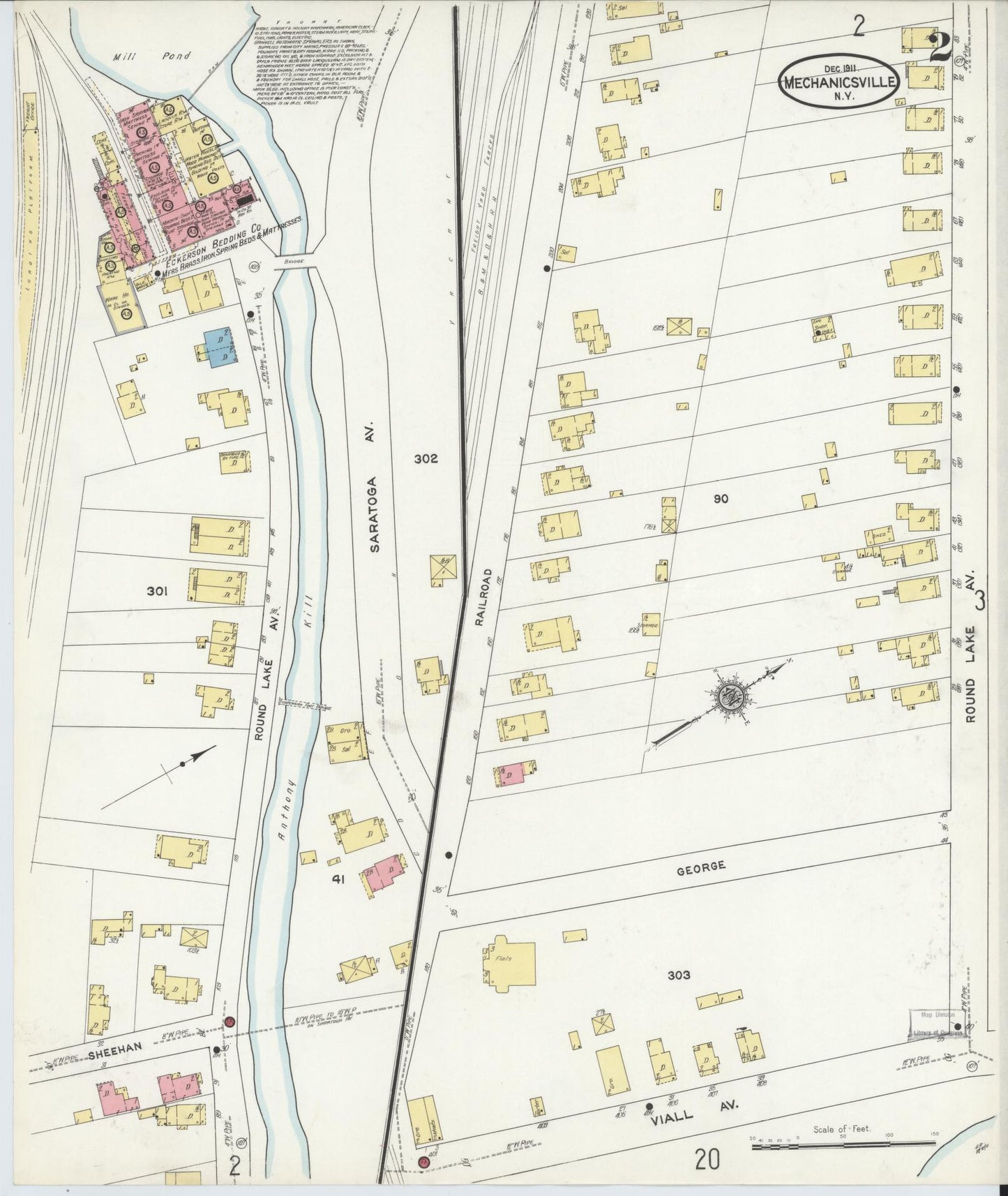 Sanborn Fire Insurance Map from Mechanicville, Saratoga County, New York (1911), Sheet #0002 - Historic Sanborn Fire Insurance Map Print, vintage old map wall art, antique decor, genealogy gift, New York New York map