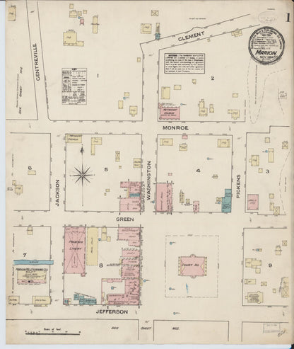Sanborn Fire Insurance Map from Marion, Perry County, Alabama (1884), Sheet #0001 - Complete Map Set gallery image, historic Sanborn map, vintage wall art, Alabama Alabama
