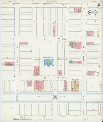 Sanborn Fire Insurance Map from Pulaski, Pulaski County, Virginia (1898), Sheet #0002 - Complete Map Set gallery image, historic Sanborn map, vintage wall art, Virginia Virginia