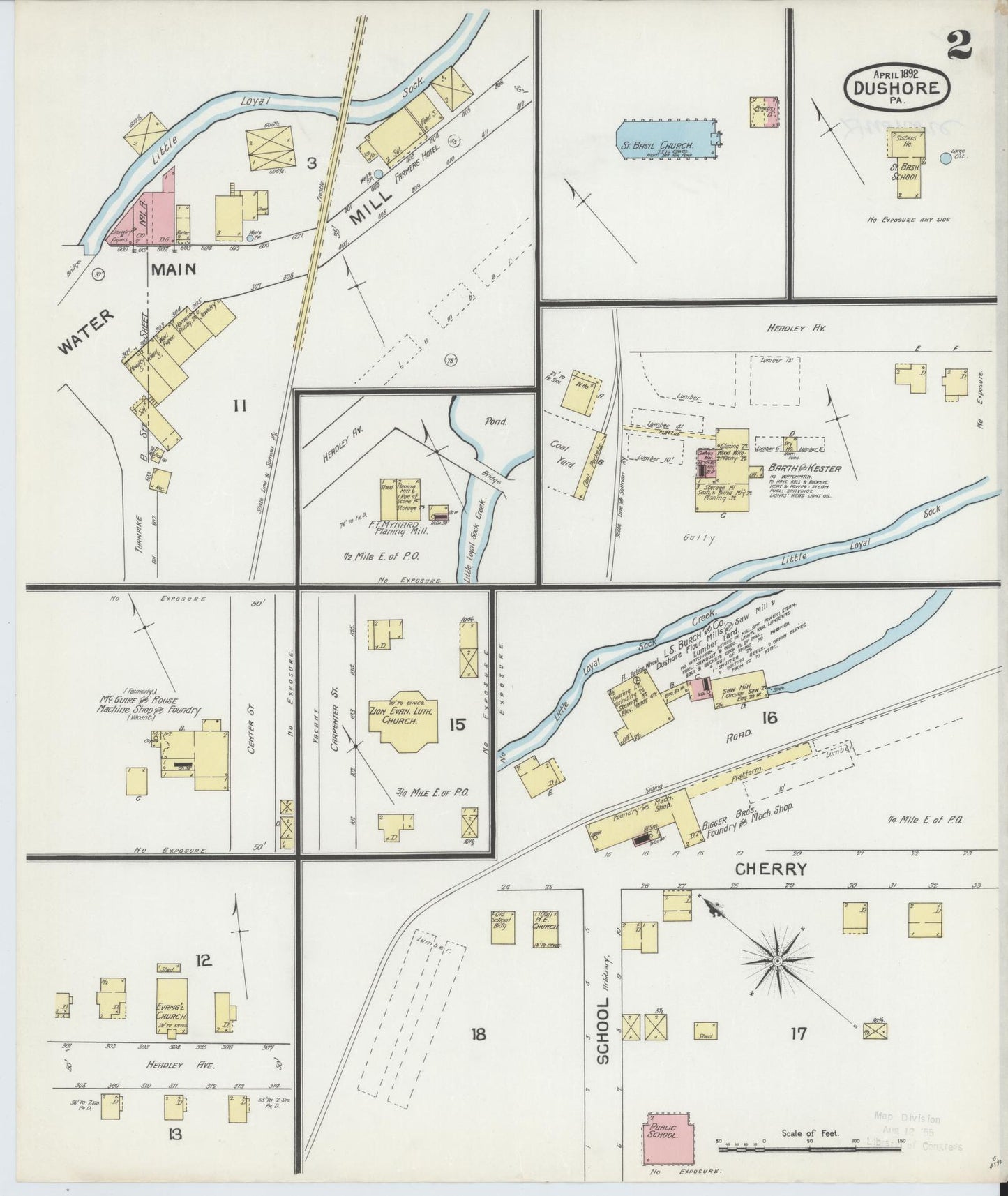 Sanborn Fire Insurance Map from Dushore, Sullivan County, Pennsylvania (1892), Sheet #0002 - Historic Sanborn Fire Insurance Map Print, vintage old map wall art, antique decor, genealogy gift, Pennsylvania Pennsylvania map