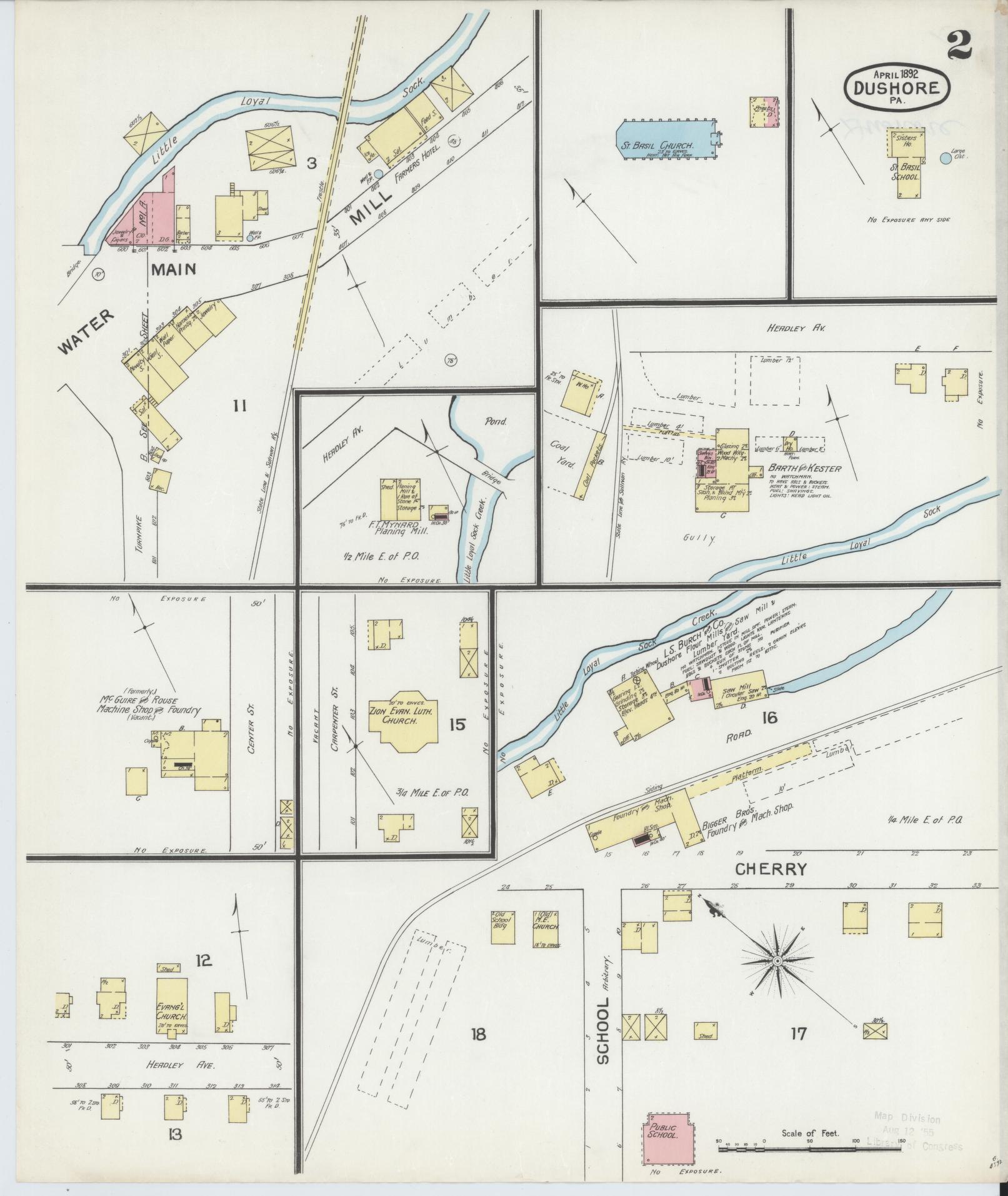 Sanborn Fire Insurance Map from Dushore, Sullivan County, Pennsylvania (1892), Sheet #0002 - Historic Sanborn Fire Insurance Map Print, vintage old map wall art, antique decor, genealogy gift, Pennsylvania Pennsylvania map
