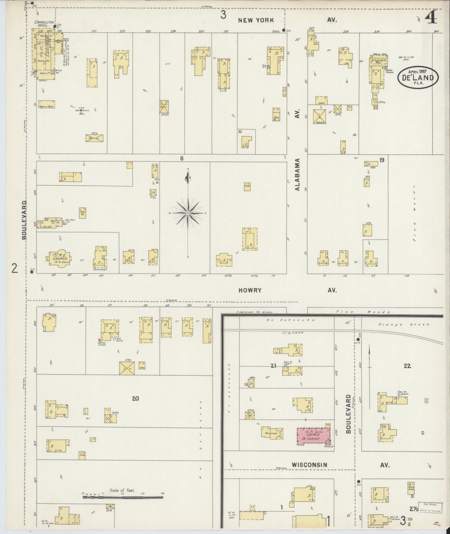 Sanborn Fire Insurance Map from De Land, Volusia County, Florida (1897), Sheet #0004 - Complete Map Set gallery image, historic Sanborn map, vintage wall art, Florida Florida