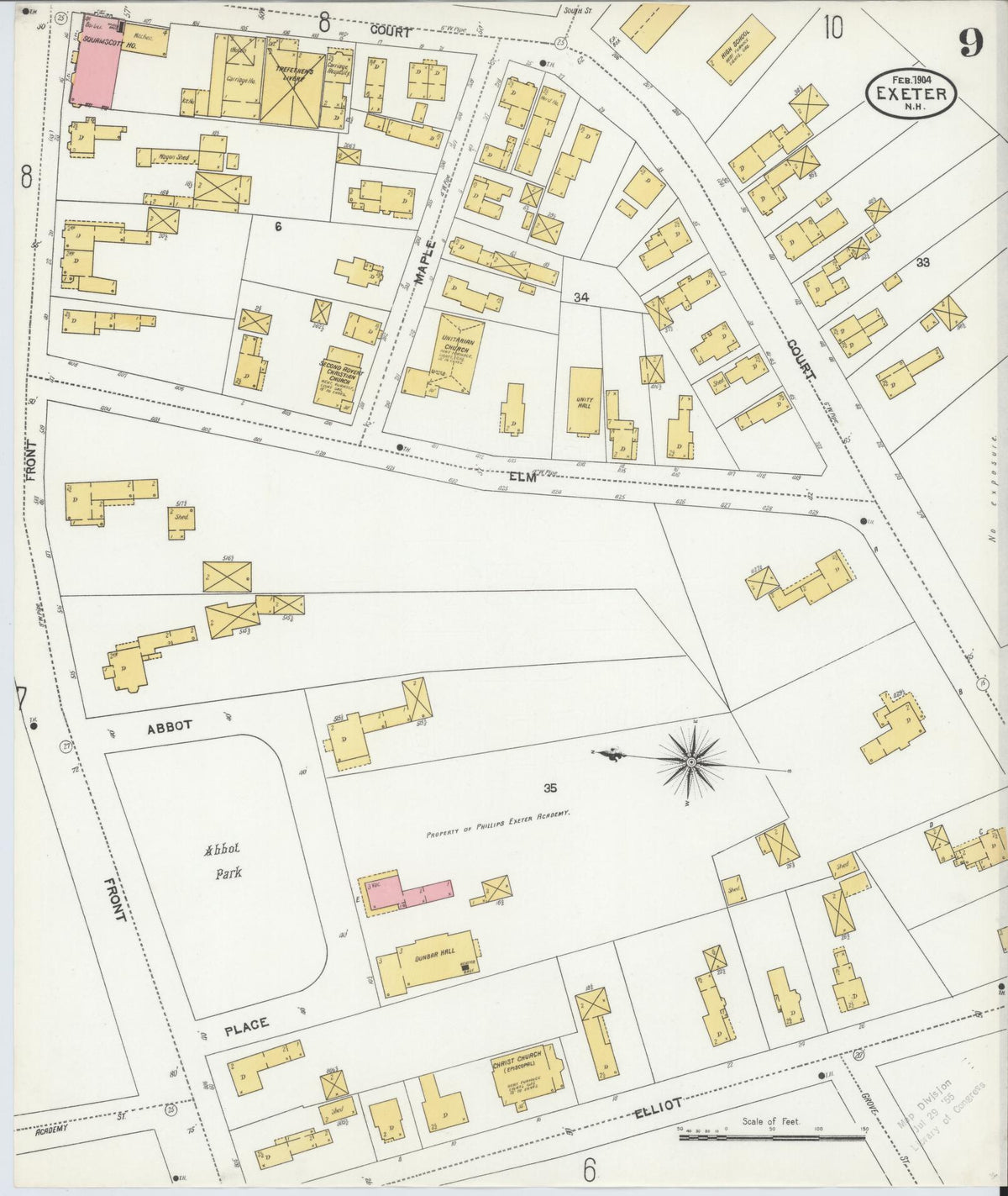 Sanborn Fire Insurance Map from Exeter, Rockingham  County, New Hampshire (1904), Sheet #0009 - Complete Map Set gallery image, historic Sanborn map, vintage wall art, New Hampshire New Hampshire