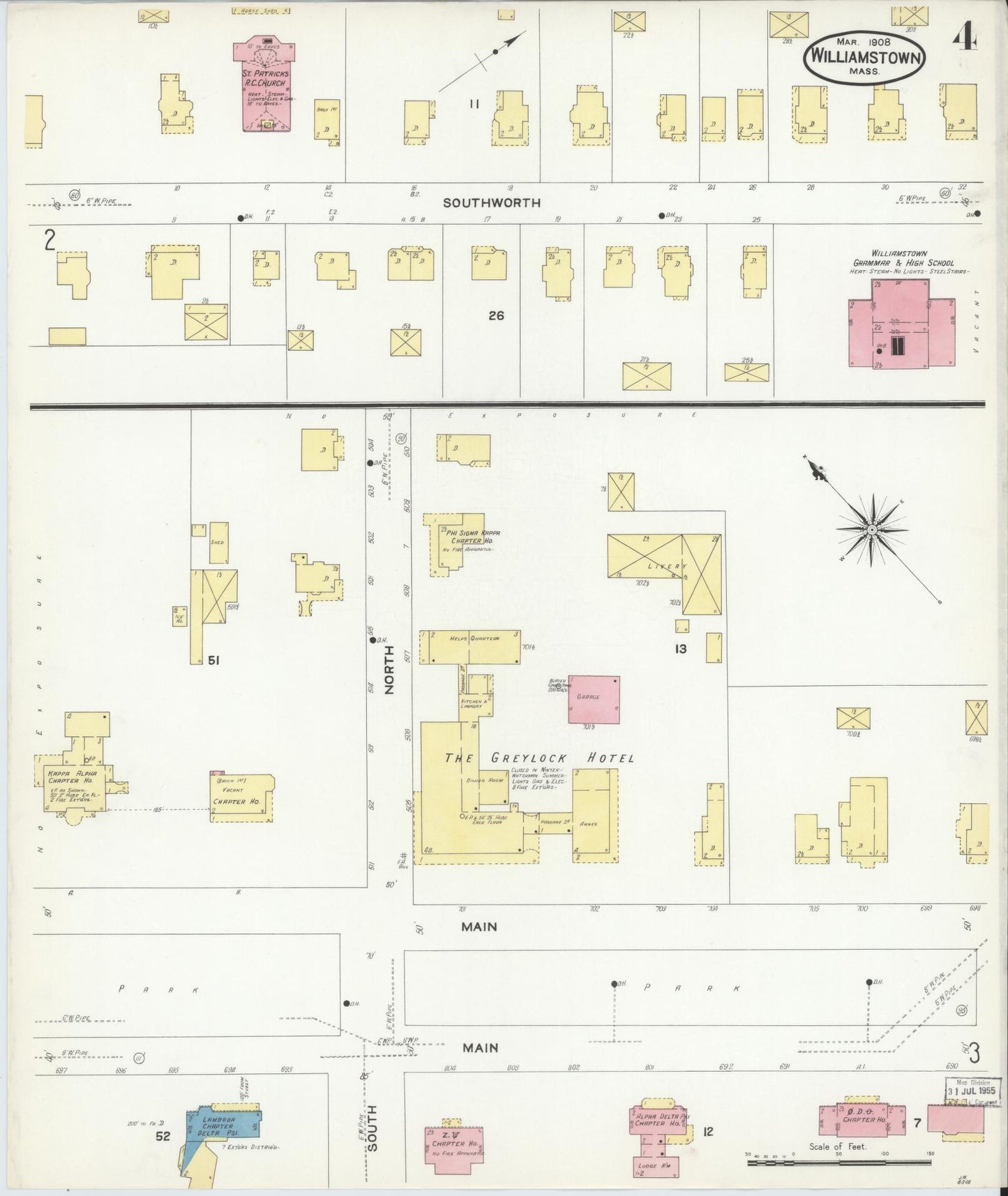 Sanborn Fire Insurance Map from Williamstown, Berkshire County, Massachusetts (1908), Sheet #0004 - Complete Map Set gallery image, historic Sanborn map, vintage wall art, Massachusetts Massachusetts