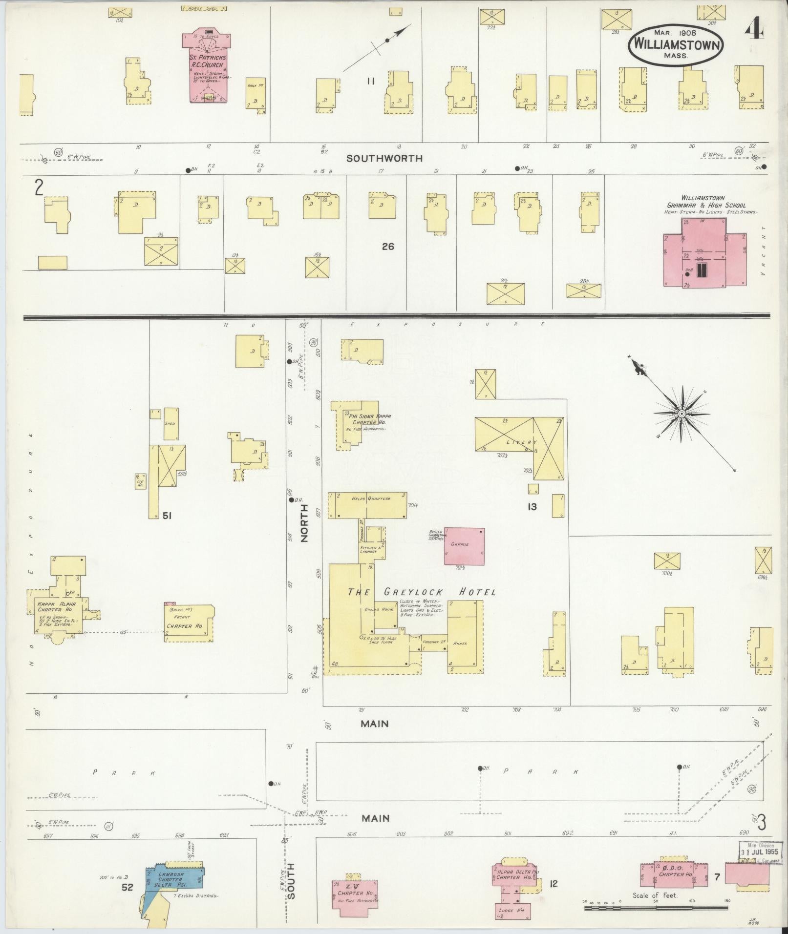 Sanborn Fire Insurance Map from Williamstown, Berkshire County, Massachusetts (1908), Sheet #0004 - Complete Map Set gallery image, historic Sanborn map, vintage wall art, Massachusetts Massachusetts