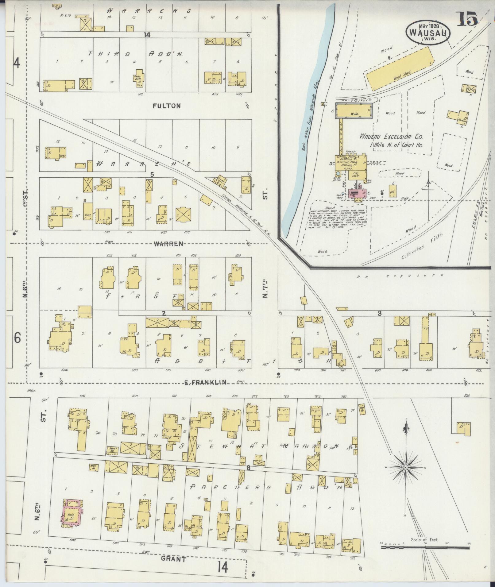 Sanborn Fire Insurance Map from Wausau, Marathon County, Wisconsin (1898), Sheet #0015 - Complete Map Set gallery image, historic Sanborn map, vintage wall art, Wisconsin Wisconsin