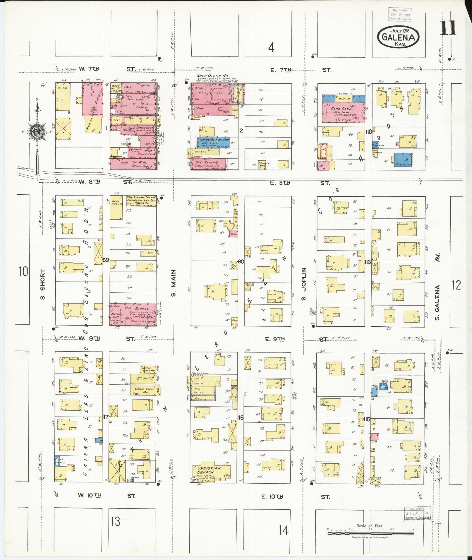 Sanborn Fire Insurance Map from Galena, Cherokee County, Kansas (1918), Sheet #0011 - Complete Map Set gallery image, historic Sanborn map, vintage wall art, Kansas Kansas