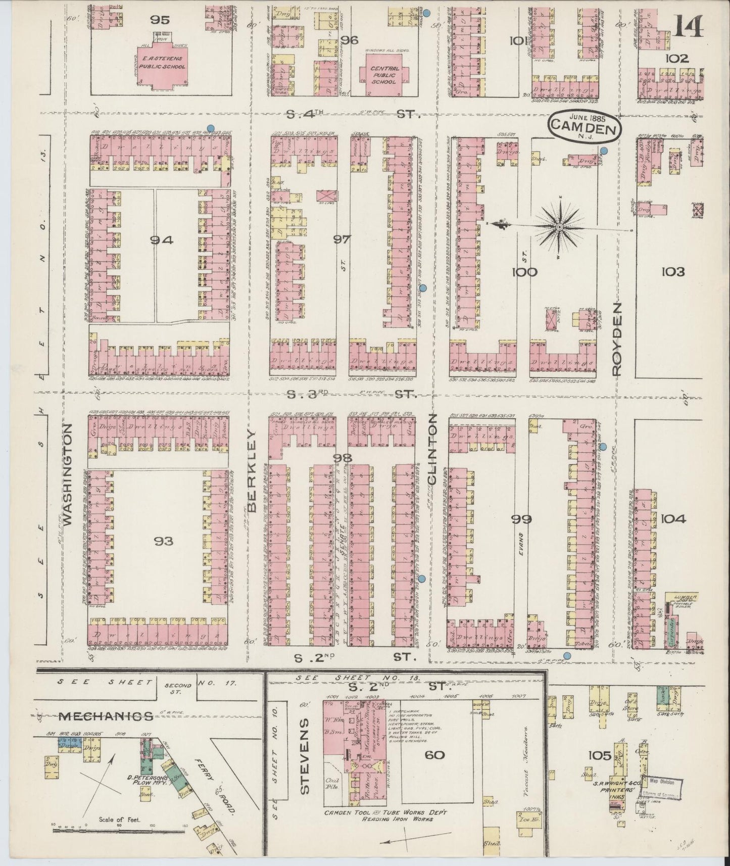 Sanborn Fire Insurance Map from Camden, Camden County, New Jersey (1885), Sheet #0014 - Historic Sanborn Fire Insurance Map Print, vintage old map wall art, antique decor, genealogy gift, New Jersey New Jersey map
