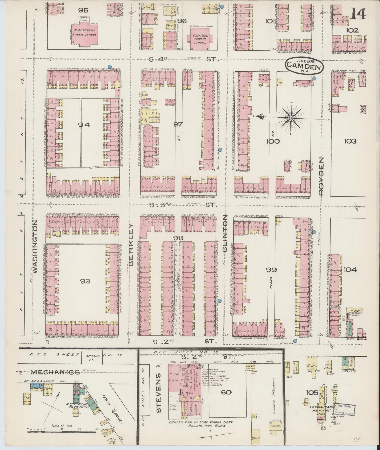 Sanborn Fire Insurance Map from Camden, Camden County, New Jersey (1885), Sheet #0014 - Historic Sanborn Fire Insurance Map Print, vintage old map wall art, antique decor, genealogy gift, New Jersey New Jersey map