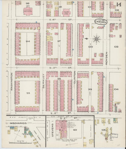 Sanborn Fire Insurance Map from Camden, Camden County, New Jersey (1885), Sheet #0014 - Historic Sanborn Fire Insurance Map Print, vintage old map wall art, antique decor, genealogy gift, New Jersey New Jersey map