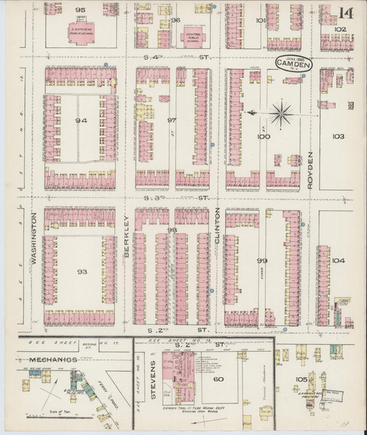 Sanborn Fire Insurance Map from Camden, Camden County, New Jersey (1885), Sheet #0014 - Historic Sanborn Fire Insurance Map Print, vintage old map wall art, antique decor, genealogy gift, New Jersey New Jersey map