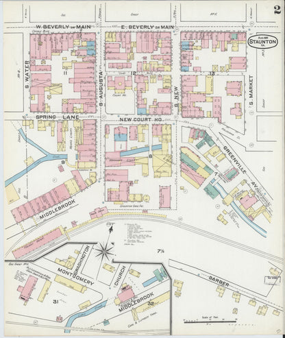 Sanborn Fire Insurance Map from Staunton, Independent Cities, Virginia (1891), Sheet #0002 - Complete Map Set gallery image, historic Sanborn map, vintage wall art, Virginia Virginia