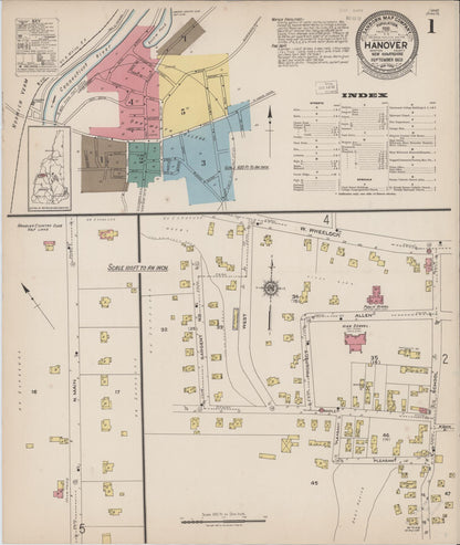 Sanborn Fire Insurance Map from Hanover, Grafton County, New Hampshire (1922), Sheet #0001 - Complete Map Set gallery image, historic Sanborn map, vintage wall art, New Hampshire New Hampshire