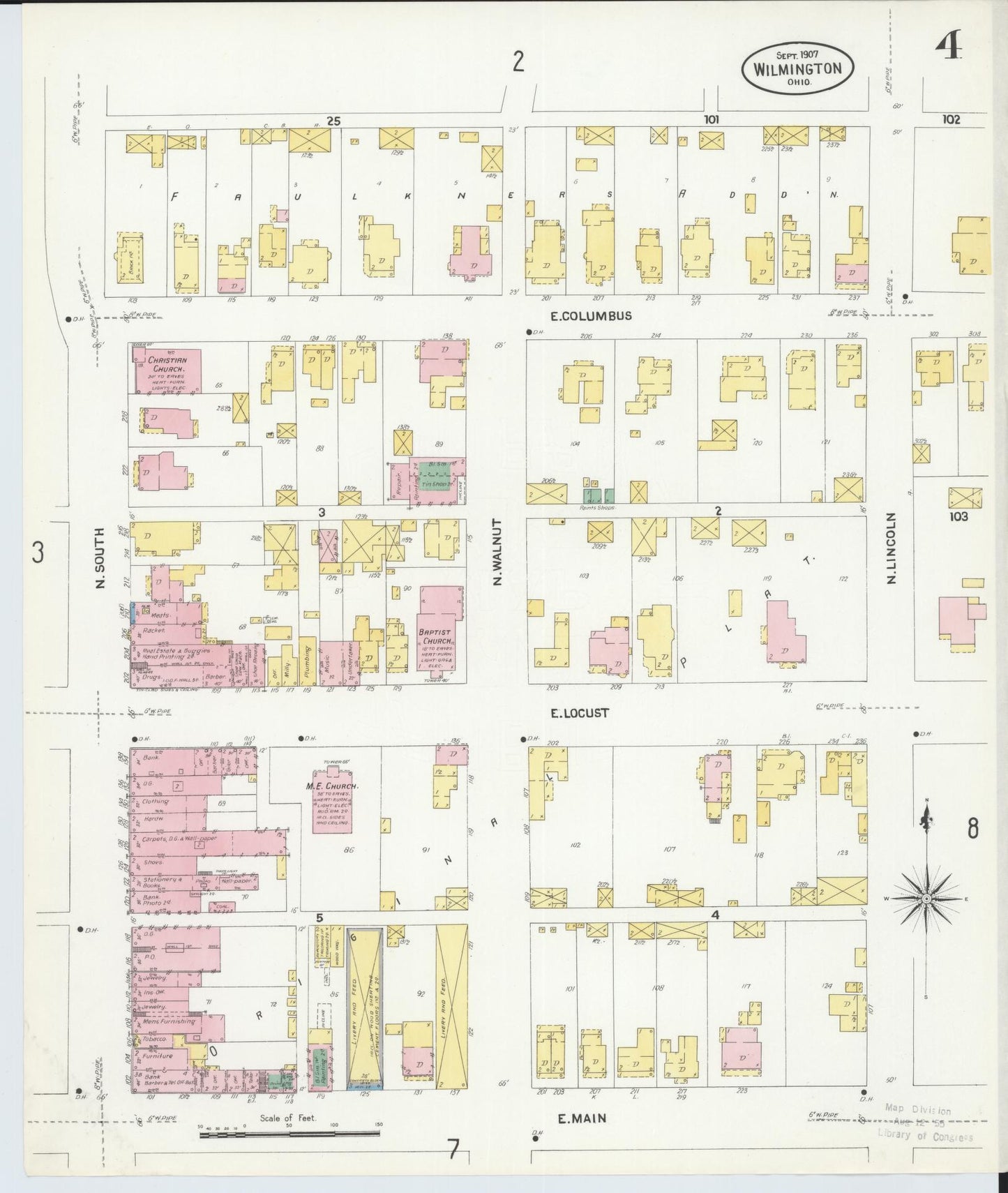 Sanborn Fire Insurance Map from Wilmington, Clinton County, Ohio (1907), Sheet #0004 - Complete Map Set gallery image, historic Sanborn map, vintage wall art, Ohio Ohio