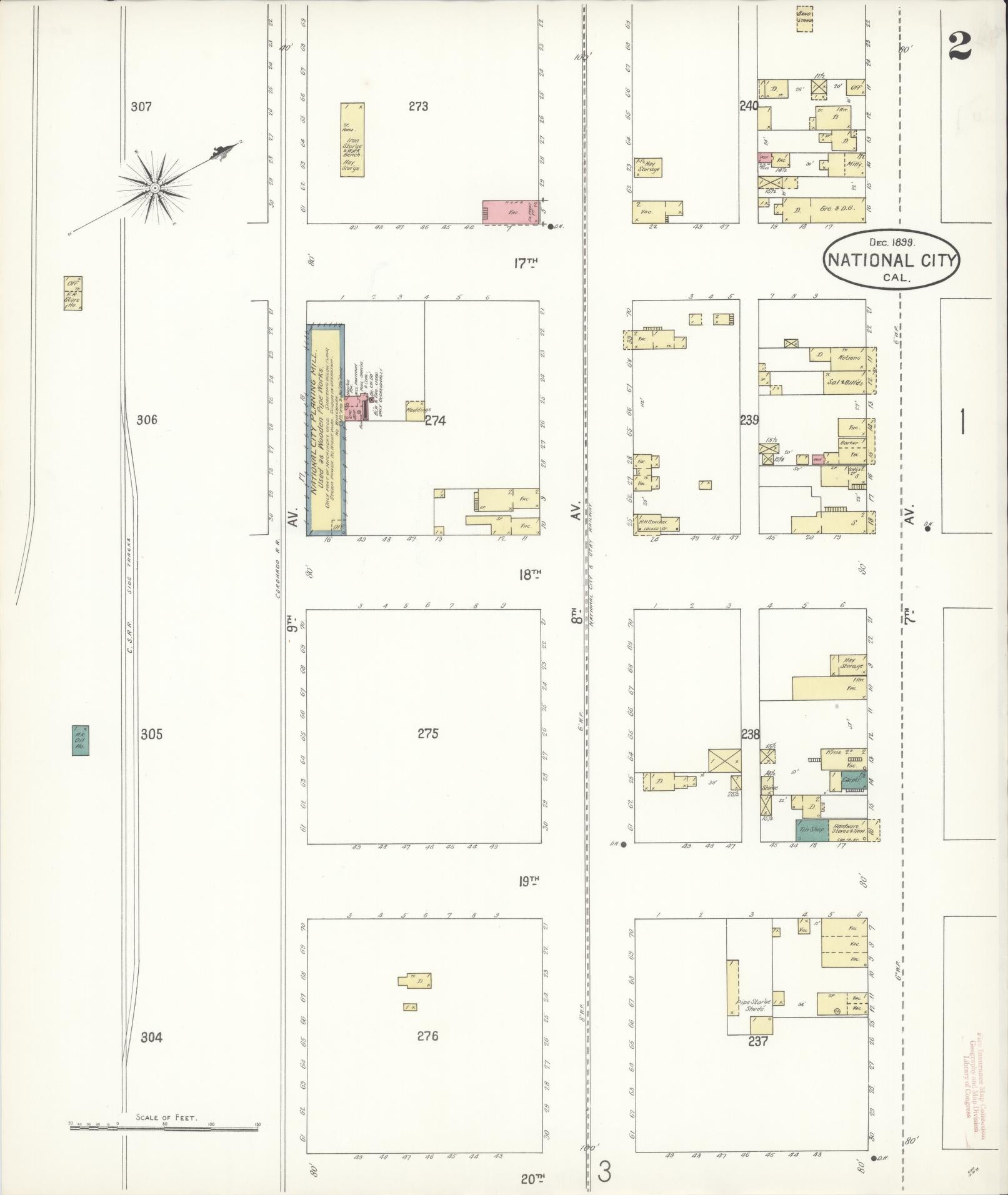 Sanborn Fire Insurance Map from National City, San Diego County, California (1899), Sheet #0002 - Historic Sanborn Fire Insurance Map Print, vintage old map wall art, antique decor, genealogy gift, California California map