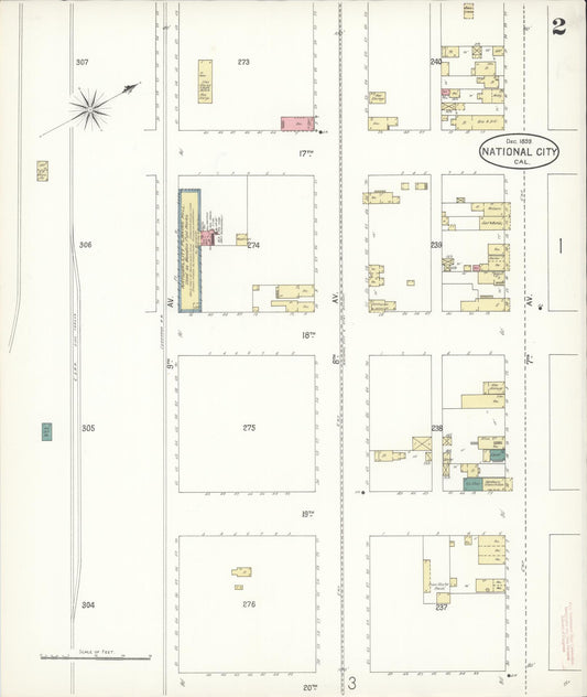 Sanborn Fire Insurance Map from National City, San Diego County, California (1899), Sheet #0002 - Historic Sanborn Fire Insurance Map Print, vintage old map wall art, antique decor, genealogy gift, California California map