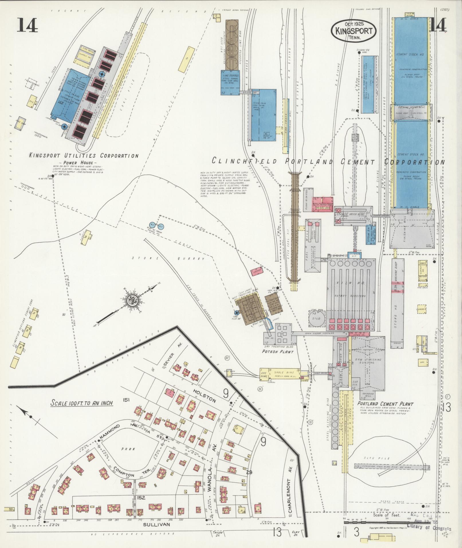 Sanborn Fire Insurance Map from Kingsport, Sullivan County, Tennessee (1925), Sheet #0014 - Complete Map Set gallery image, historic Sanborn map, vintage wall art, Tennessee Tennessee