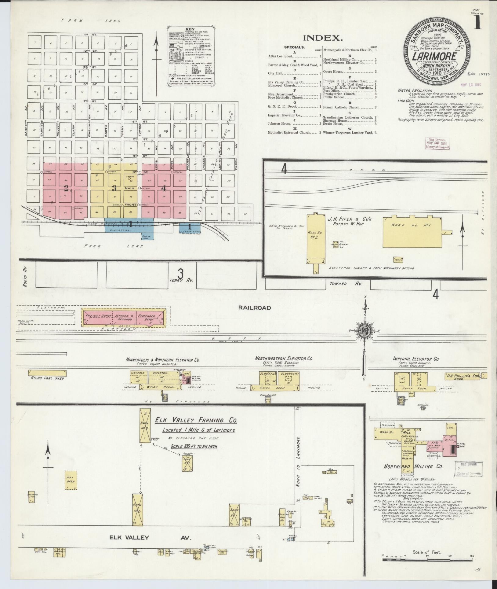 Sanborn Fire Insurance Map from Larimore, Grand Forks County, North Dakota (1910), Sheet #0001 - Complete Map Set gallery image, historic Sanborn map, vintage wall art, North Dakota North Dakota