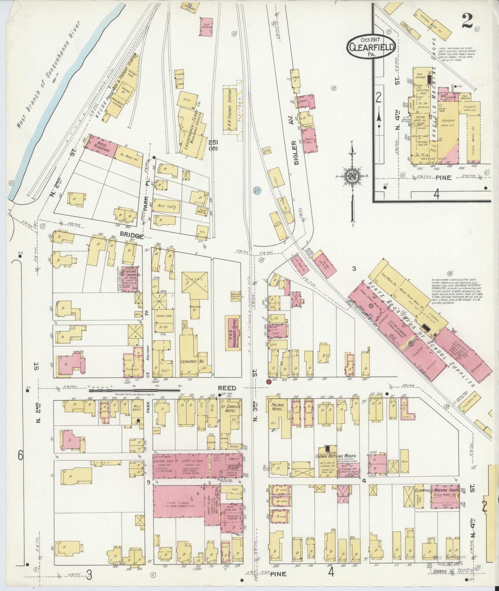 Sanborn Fire Insurance Map from Clearfield, Clearfield County, Pennsylvania (1917), Sheet #0002 - Historic Sanborn Fire Insurance Map Print, vintage old map wall art, antique decor, genealogy gift, Pennsylvania Pennsylvania map
