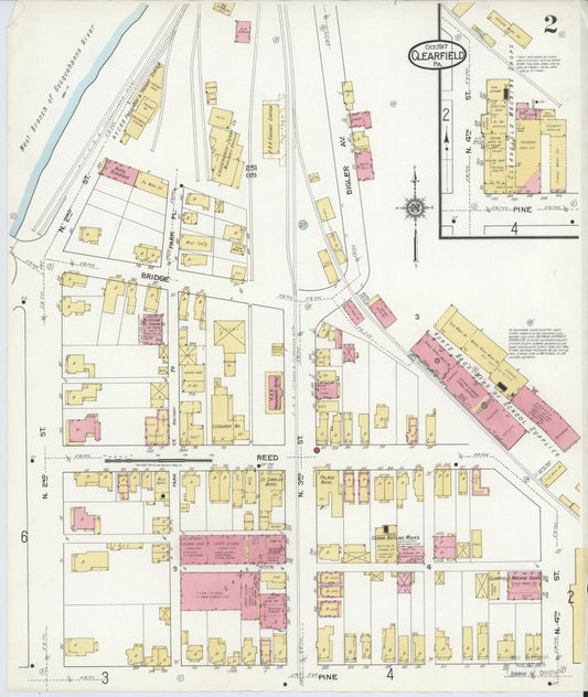 Sanborn Fire Insurance Map from Clearfield, Clearfield County, Pennsylvania (1917), Sheet #0002 - Historic Sanborn Fire Insurance Map Print, vintage old map wall art, antique decor, genealogy gift, Pennsylvania Pennsylvania map