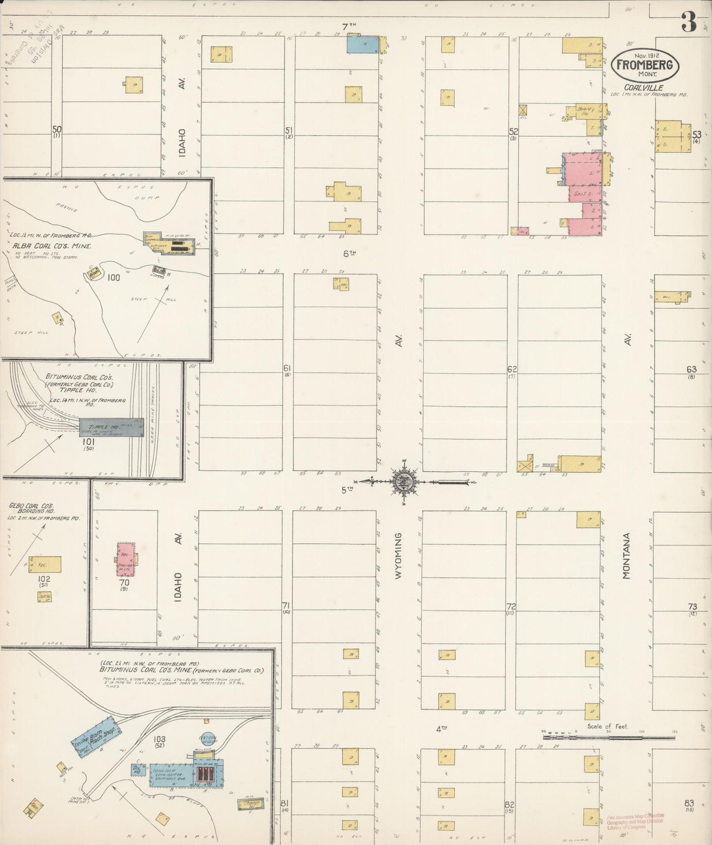 Sanborn Fire Insurance Map from Fromberg, Carbon County, Montana (1912), Sheet #0003 - Complete Map Set gallery image, historic Sanborn map, vintage wall art, Montana Montana