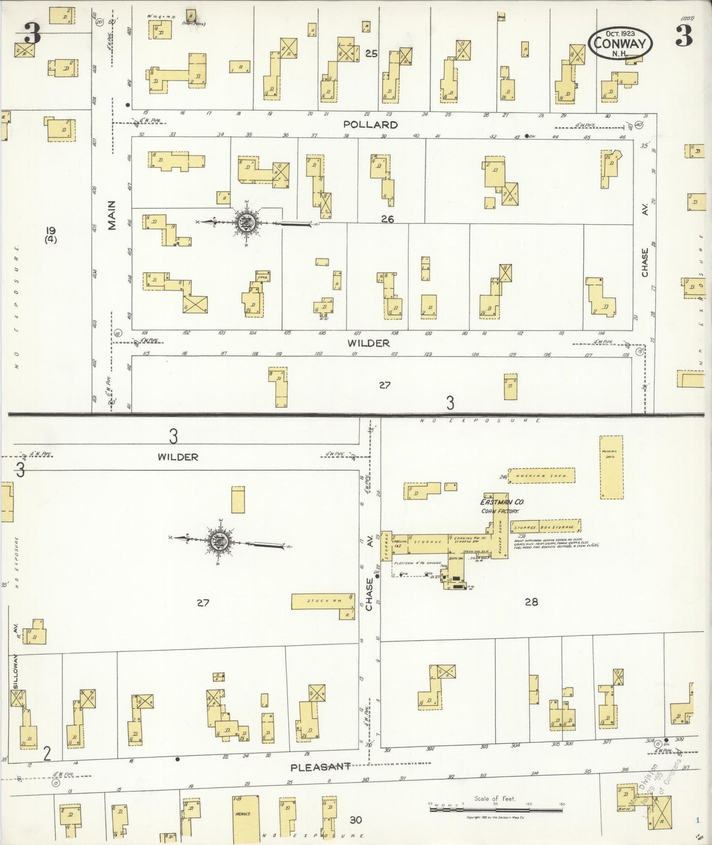 Sanborn Fire Insurance Map from Conway, Carroll County, New Hampshire (1923), Sheet #0003 - Complete Map Set gallery image, historic Sanborn map, vintage wall art, New Hampshire New Hampshire