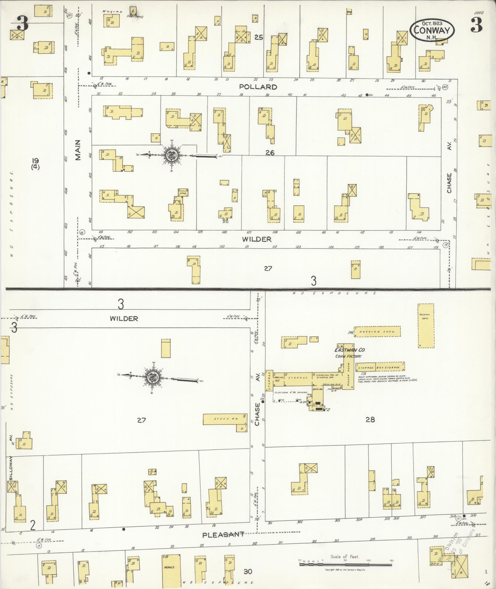 Sanborn Fire Insurance Map from Conway, Carroll County, New Hampshire (1923), Sheet #0003 - Complete Map Set gallery image, historic Sanborn map, vintage wall art, New Hampshire New Hampshire