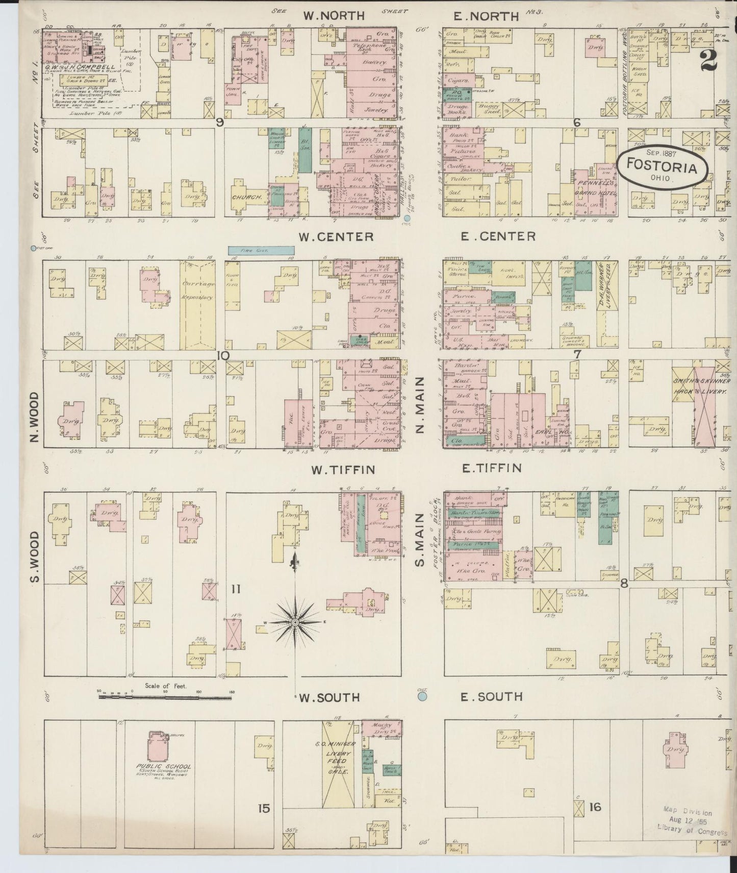 Sanborn Fire Insurance Map from Fostoria, Seneca, Hancock, And Wood Counties, Ohio (1887), Sheet #0002 - Historic Sanborn Fire Insurance Map Print, vintage old map wall art, antique decor, genealogy gift, Ohio Ohio map