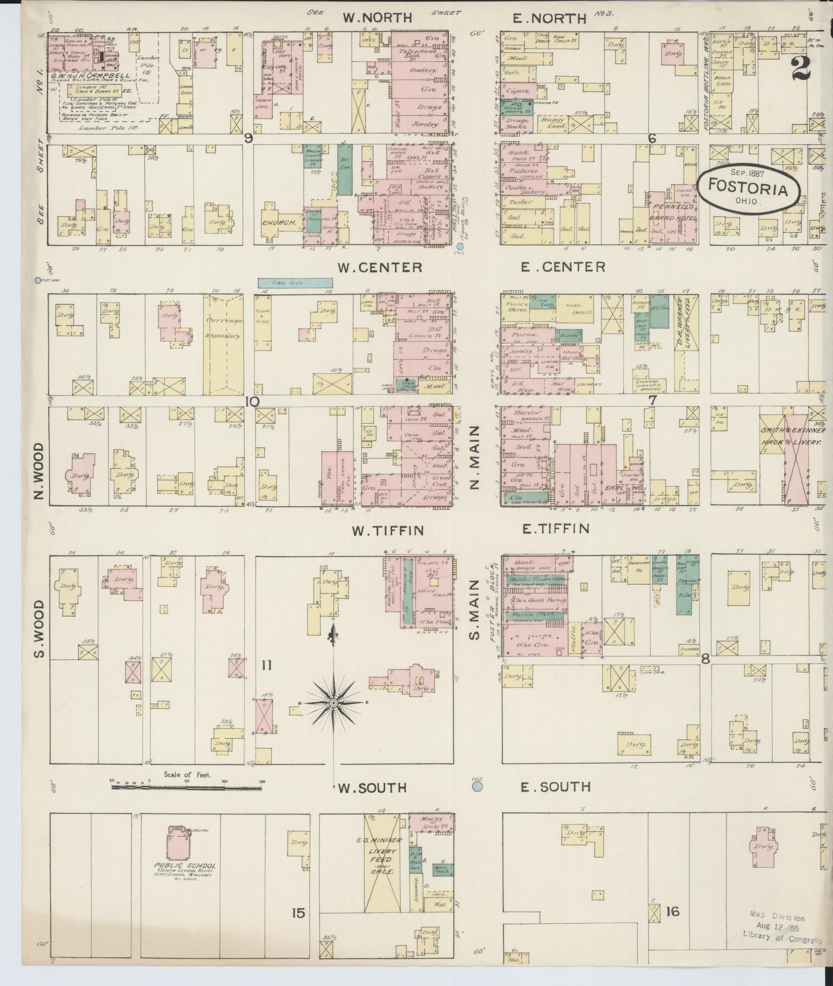 Sanborn Fire Insurance Map from Fostoria, Seneca, Hancock, And Wood Counties, Ohio (1887), Sheet #0002 - Historic Sanborn Fire Insurance Map Print, vintage old map wall art, antique decor, genealogy gift, Ohio Ohio map