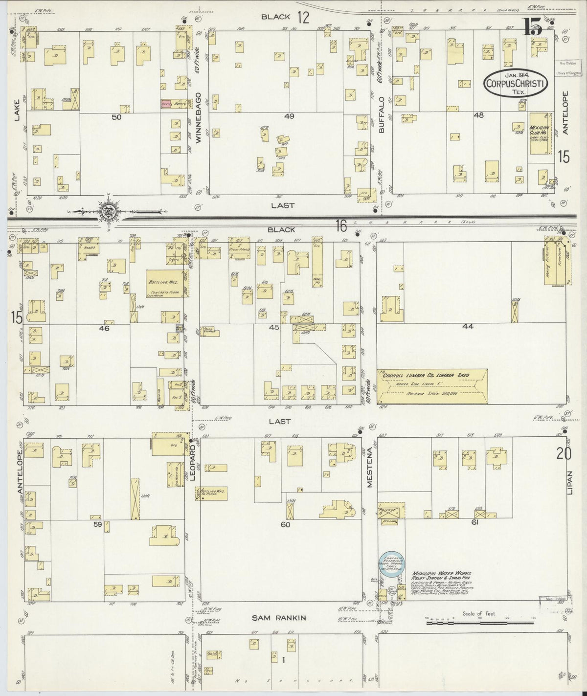 Sanborn Fire Insurance Map from Corpus Christi, Nueces County, Texas (1914), Sheet #0015 - Complete Map Set gallery image, historic Sanborn map, vintage wall art, Texas Texas