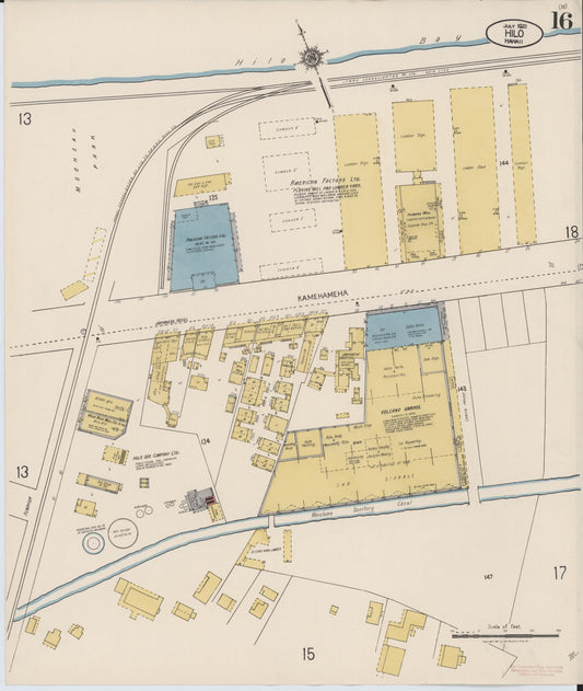 Sanborn Fire Insurance Map from Hilo, Hawaii County, Hawaii (1921), Sheet #0016 - Historic Sanborn Fire Insurance Map Print, vintage old map wall art