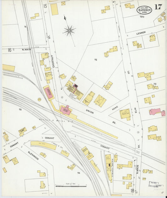 Sanborn Fire Insurance Map from Gardner, Worcester County, Massachusetts (1905), Sheet #0017 - Historic Sanborn Fire Insurance Map Print, vintage old map wall art, antique decor, genealogy gift, Massachusetts Massachusetts map