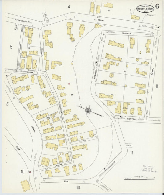 Sanborn Fire Insurance Map from Brattleboro, Windham County, Vermont (1912), Sheet #0006 - Historic Sanborn Fire Insurance Map Print, vintage old map wall art, antique decor, genealogy gift, Vermont Vermont map