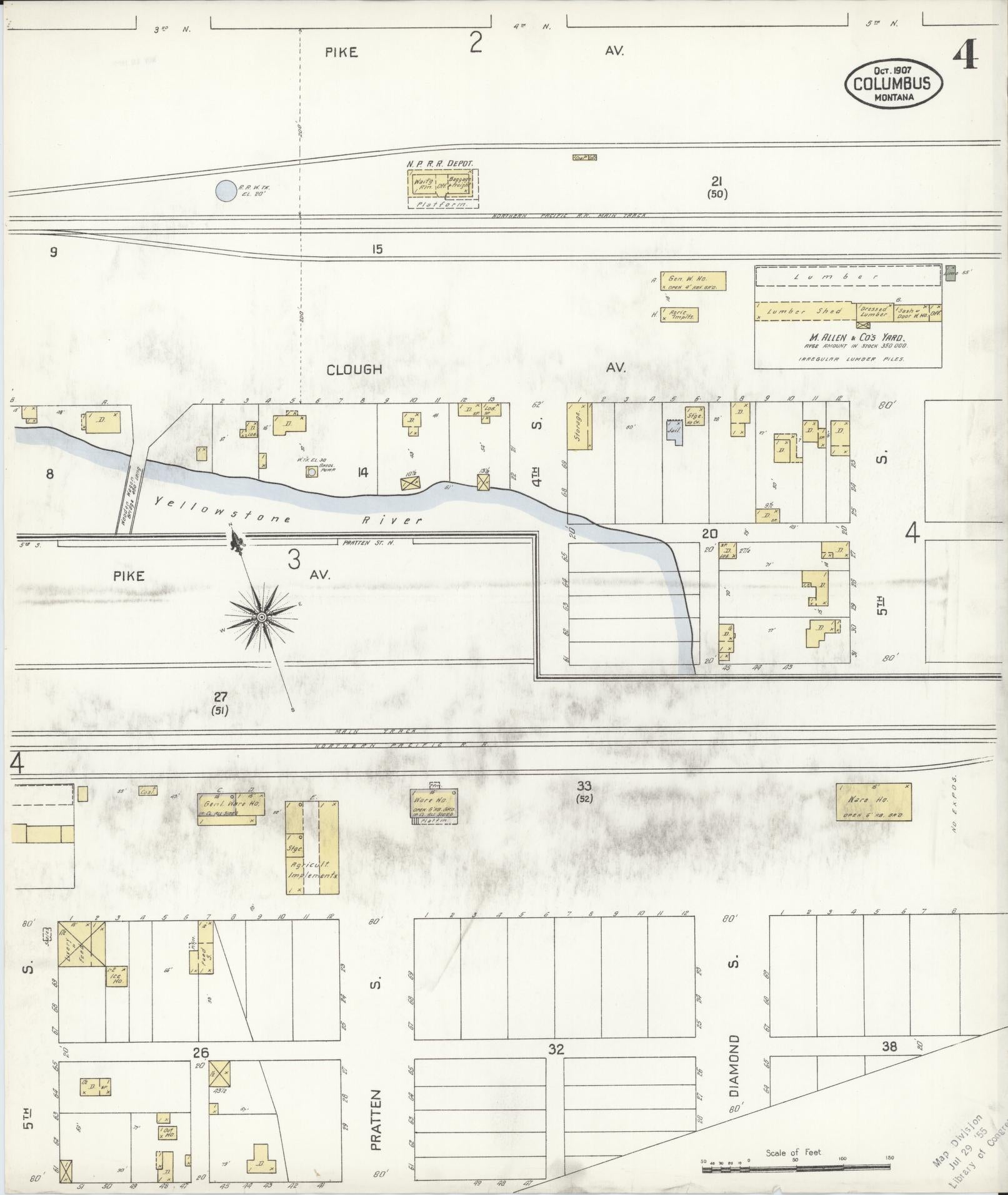Sanborn Fire Insurance Map from Columbus, Stillwater County, Montana (1907), Sheet #0004 - Historic Sanborn Fire Insurance Map Print, vintage old map wall art, antique decor, genealogy gift, Montana Montana map