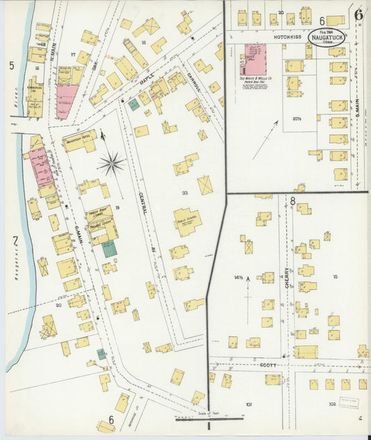 Sanborn Fire Insurance Map from Naugatuck, New Haven County, Connecticut (1904), Sheet #0006 - Historic Sanborn Fire Insurance Map Print, vintage old map wall art, antique decor, genealogy gift, Connecticut Connecticut map
