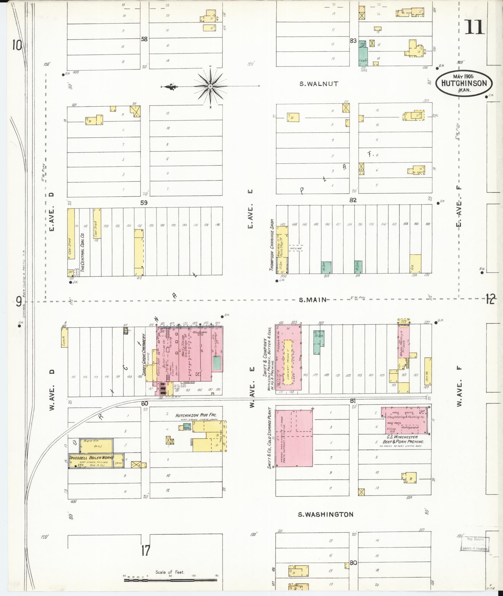Sanborn Fire Insurance Map from Hutchinson, Reno County, Kansas (1905), Sheet #0011 - Historic Sanborn Fire Insurance Map Print, vintage old map wall art, antique decor, genealogy gift, Kansas Kansas map
