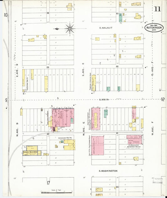 Sanborn Fire Insurance Map from Hutchinson, Reno County, Kansas (1905), Sheet #0011 - Historic Sanborn Fire Insurance Map Print, vintage old map wall art, antique decor, genealogy gift, Kansas Kansas map