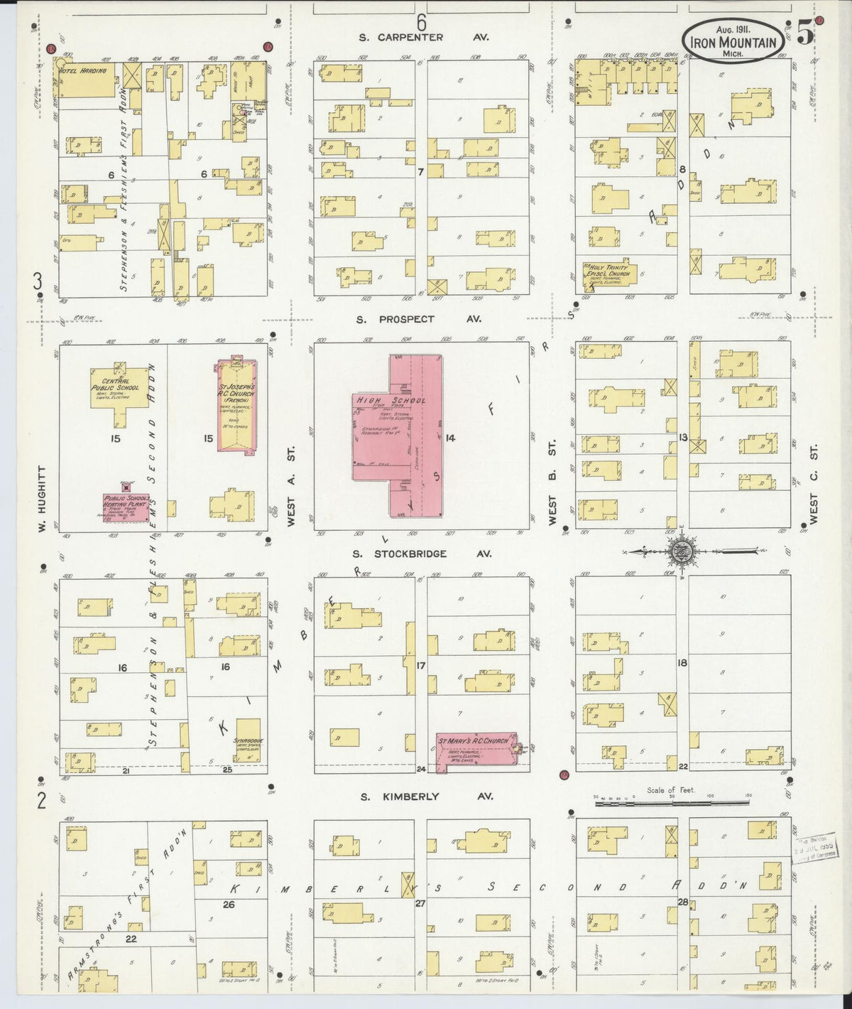 Sanborn Fire Insurance Map from Iron Mountain, Dickinson County, Michigan (1911), Sheet #0005 - Historic Sanborn Fire Insurance Map Print, vintage old map wall art, antique decor, genealogy gift, Michigan Michigan map