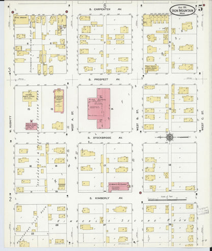Sanborn Fire Insurance Map from Iron Mountain, Dickinson County, Michigan (1911), Sheet #0005 - Historic Sanborn Fire Insurance Map Print, vintage old map wall art, antique decor, genealogy gift, Michigan Michigan map