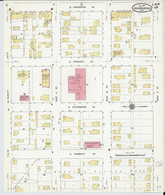 Sanborn Fire Insurance Map from Iron Mountain, Dickinson County, Michigan (1911), Sheet #0005 - Historic Sanborn Fire Insurance Map Print, vintage old map wall art, antique decor, genealogy gift, Michigan Michigan map