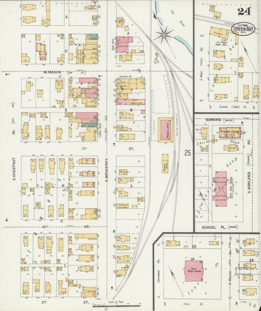 Sanborn Fire Insurance Map from Green Bay, Brown County, Wisconsin (1900), Sheet #0024 - Historic Sanborn Fire Insurance Map Print, vintage old map wall art, antique decor, genealogy gift, Wisconsin Wisconsin map