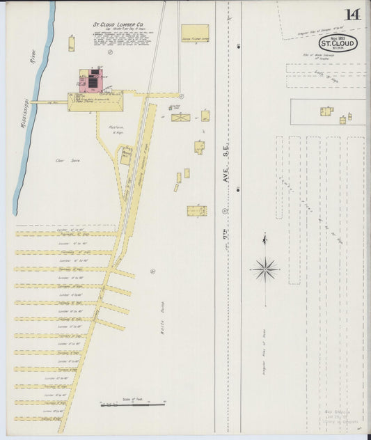 Sanborn Fire Insurance Map from Saint Cloud, Stearns, Benton, and Sherburne Counties, Minnesota (1893), Sheet #0014 - Historic Sanborn Fire Insurance Map Print, vintage old map wall art, antique decor, genealogy gift, Minnesota Minnesota map